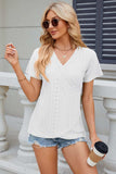 Eyelet Surplice Short Sleeve T-Shirt - Trendsi - Flyclothing LLC