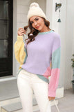 Color Block Round Neck Drop Shoulder Sweater - Trendsi - Flyclothing LLC