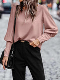 Round Neck Lantern Sleeve Blouse - Trendsi - Flyclothing LLC