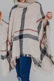 Plaid Turtleneck Raw Hem Poncho - Trendsi - Flyclothing LLC