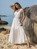 V-Neck Tie Shoulder Crochet Maxi Dress - Trendsi - Flyclothing LLC