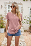 Full Size Round Neck Eyelet Short Sleeve Top - Trendsi - Flyclothing LLC