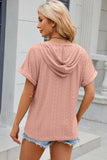Eyelet Drawstring Hooded Short Sleeve Blouse - Trendsi - Flyclothing LLC