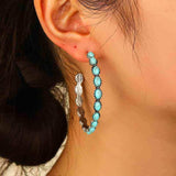 Artificial Turquoise C-Hoop Earrings - Trendsi - Flyclothing LLC