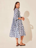 Floral Tie Neck Lantern Sleeve Dress - Trendsi - Flyclothing LLC