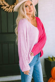 Contrast Color V-Neck Long Sleeve Pullover Sweater - Trendsi - Flyclothing LLC