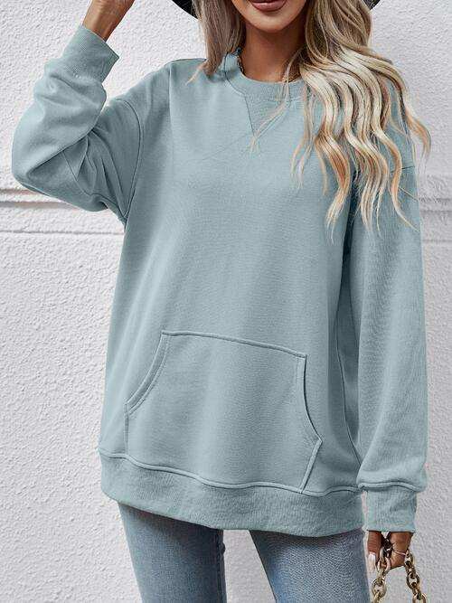 Round Neck Long Sleeve Sweatshirt - Trendsi - Flyclothing LLC