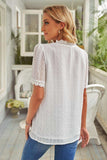 Swiss Dot Lace Trim Plunge Blouse - Trendsi - Flyclothing LLC