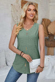 Eyelet Decorative Button V-Neck Tank - Trendsi - Flyclothing LLC