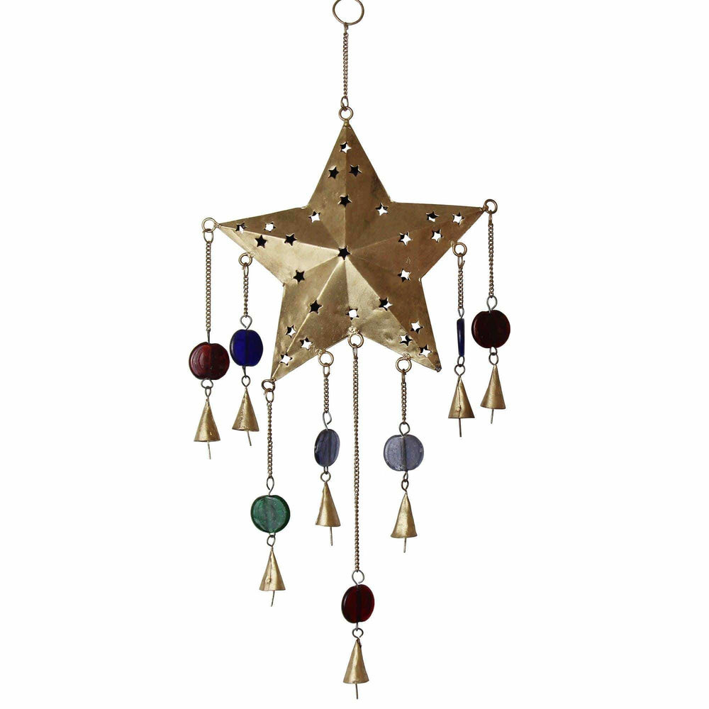 Handcrafted Ornate Star Chime, Recycled Iron and Glass Beads - Asha Handicrafts - Flyclothing LLC