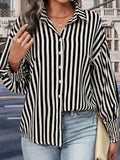 Striped Dropped Shoulder Smocked Wristband Shirt - Trendsi - Flyclothing LLC