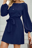 Tied Boat Neck Balloon Sleeve Mini Dress - Trendsi - Flyclothing LLC