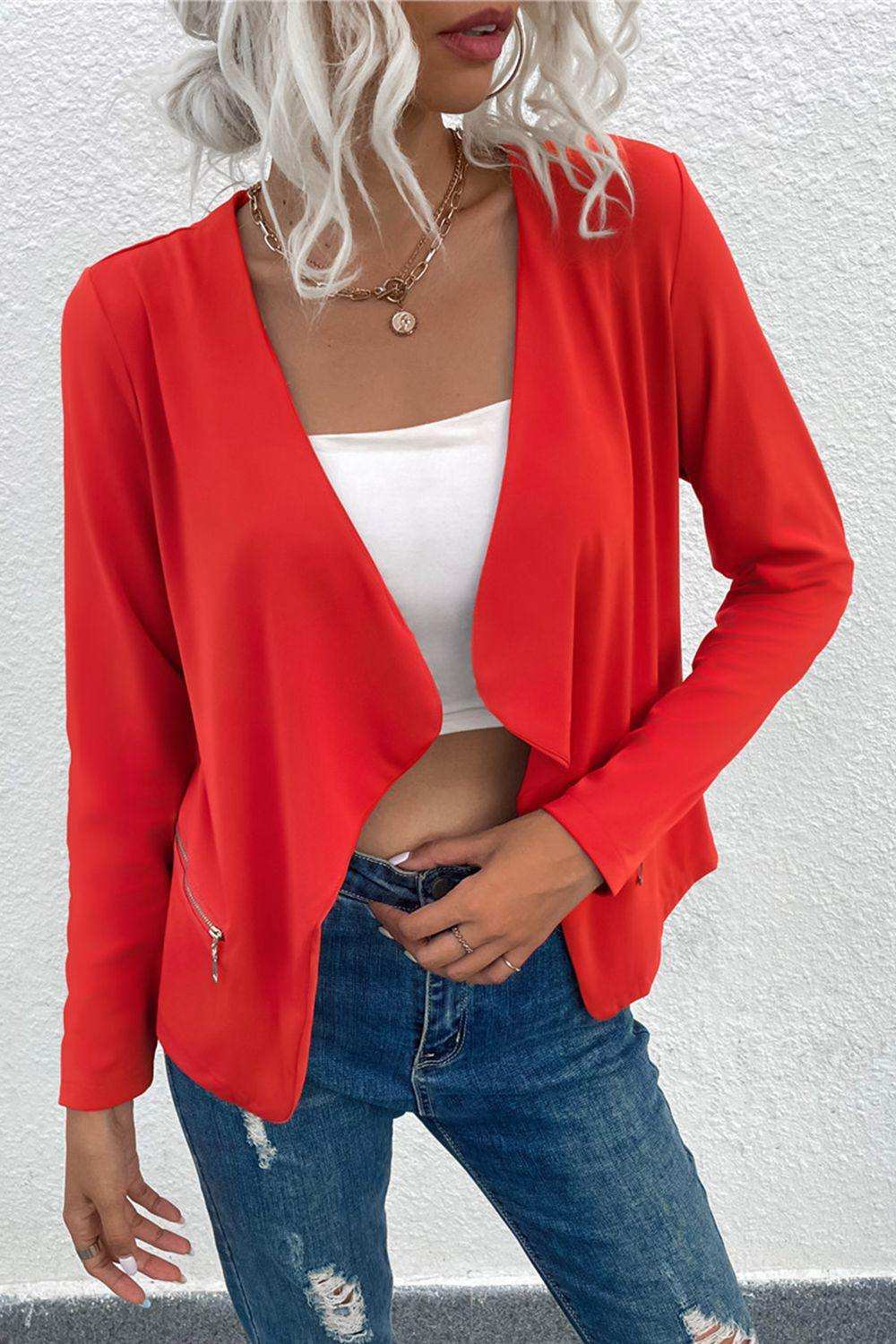Open Front Zipper Pocket Cardigan - Trendsi - Flyclothing LLC