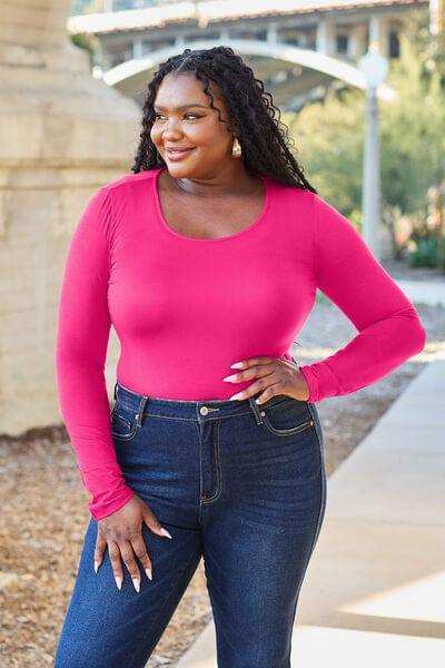 Basic Bae Full Size Round Neck Long Sleeve Bodysuit - Trendsi - Flyclothing LLC