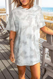 Tie-Dye Round Neck Short Sleeve Tunic Tee - Trendsi - Flyclothing LLC