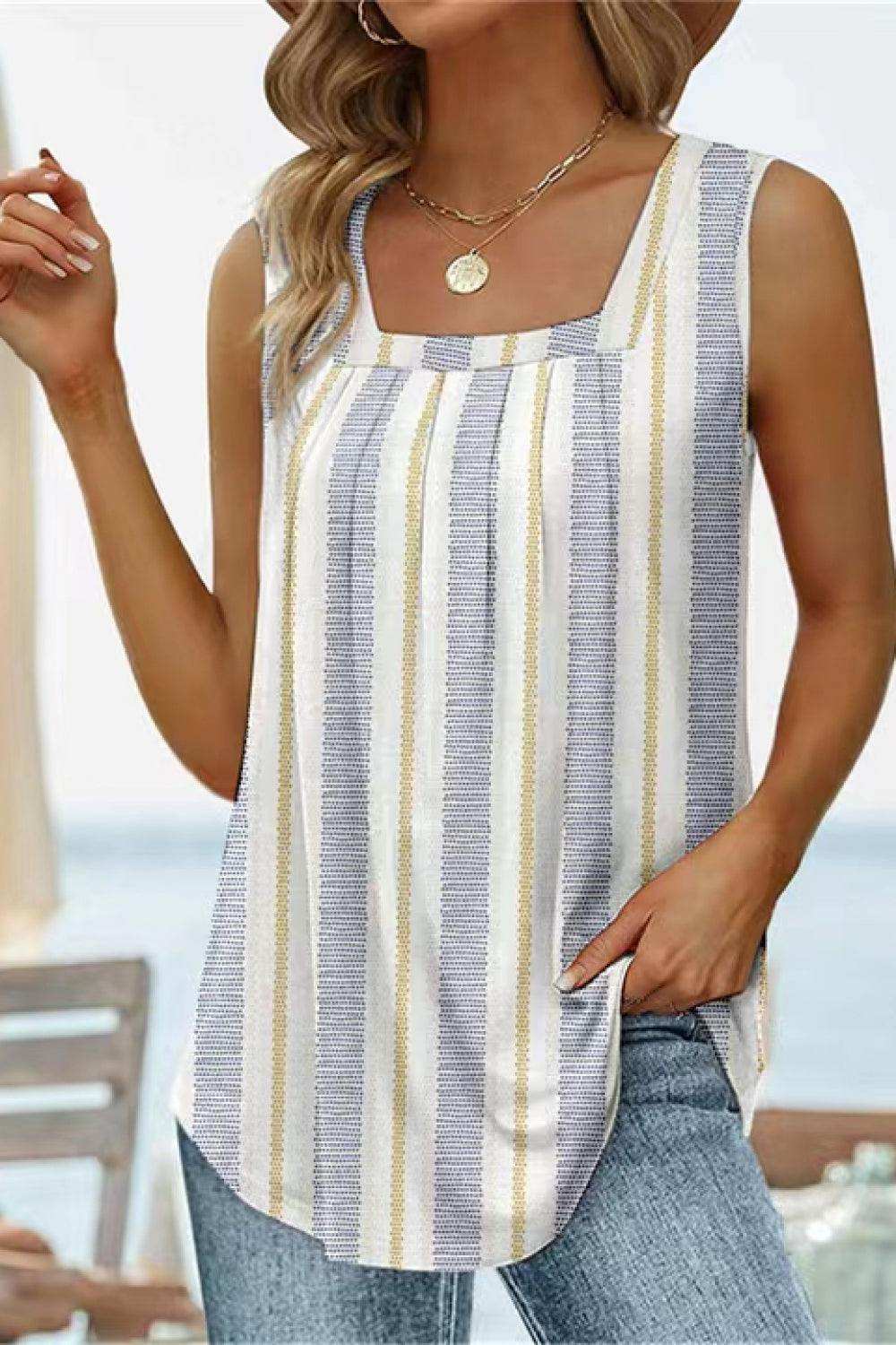 Printed Square Neck Curved Hem Tank - Trendsi - Flyclothing LLC