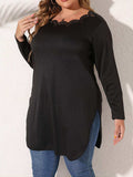 Plus Size Slit Long Sleeve T-Shirt - Trendsi - Flyclothing LLC