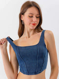 Seam Detail Cropped Denim Tank - Trendsi - Flyclothing LLC