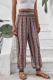 Smocked Printed High Waist Pants - Trendsi - Flyclothing LLC