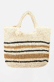 Fame Striped Straw Braided Tote Bag - Trendsi - Flyclothing LLC