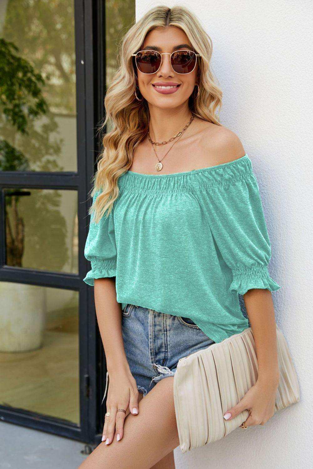 Short Flounce Sleeve Top - Trendsi - Flyclothing LLC