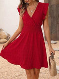 Smocked Ruffled Surplice Mini Dress - Trendsi - Flyclothing LLC