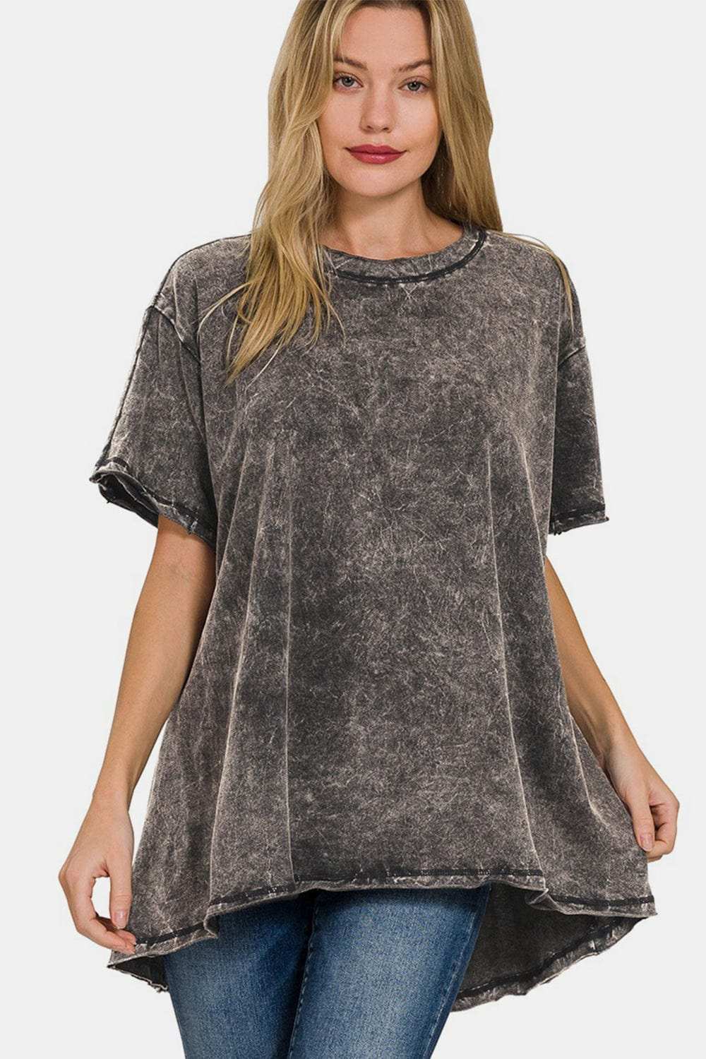 Zenana Round Neck Dropped Shoulder Blouse - Trendsi - Flyclothing LLC