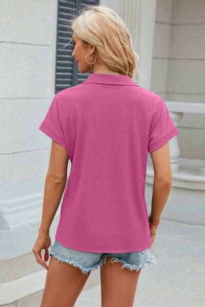 Johnny Collar Short Sleeve Blouse - Trendsi - Flyclothing LLC