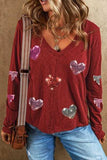Sequin Heart V-Neck Long Sleeve T-Shirt - Trendsi - Flyclothing LLC