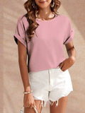 Round Neck Short Sleeve Blouse - Trendsi - Flyclothing LLC