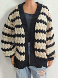 Striped Contrast Open Front Long Sleeve Cardigan - Trendsi - Flyclothing LLC