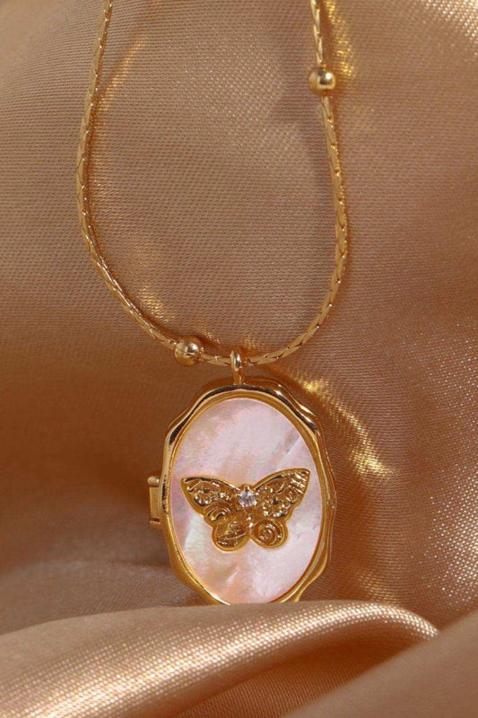 Butterfly Shell Pendant Copper Necklace - Trendsi - Flyclothing LLC
