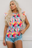 Floral Mock Neck Short Sleeve Blouse - Trendsi - Flyclothing LLC