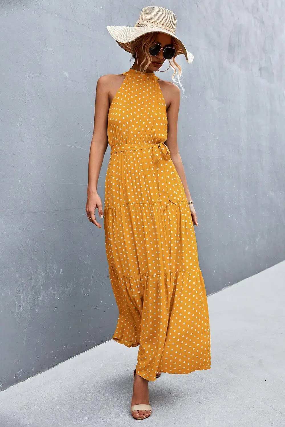 Printed Sleeveless Tie Waist Maxi Dress - Trendsi - Flyclothing LLC
