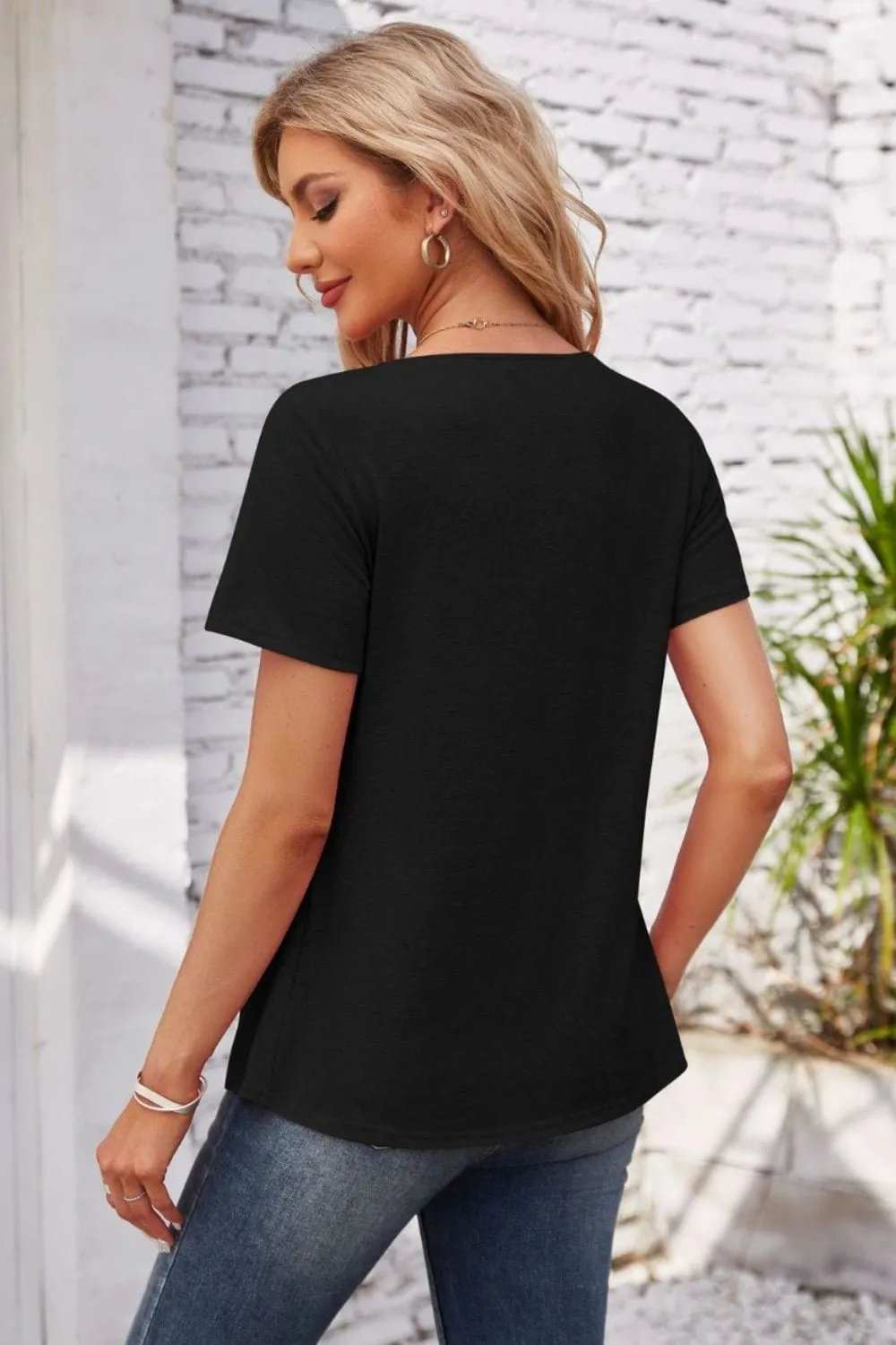 Decorative Button Scoop Neck T-Shirt - Trendsi - Flyclothing LLC