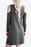 Cold-Shoulder Long Sleeve Round Neck Dress - Trendsi - Flyclothing LLC