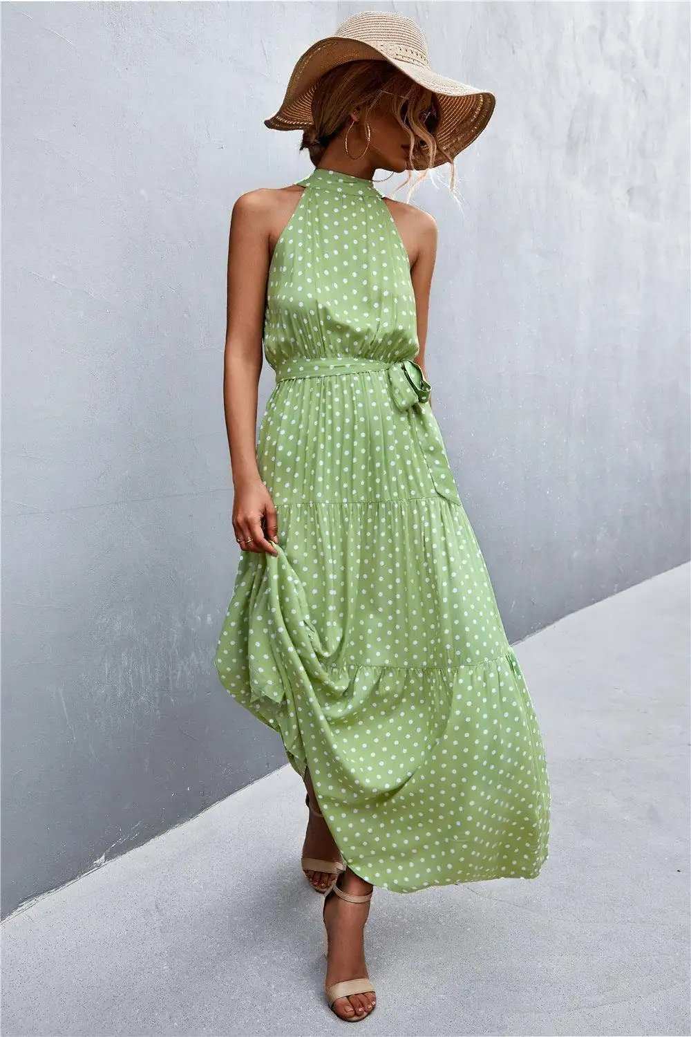 Printed Sleeveless Tie Waist Maxi Dress - Trendsi - Flyclothing LLC