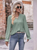 Eyelet V-Neck Flounce Sleeve Blouse - Trendsi - Flyclothing LLC