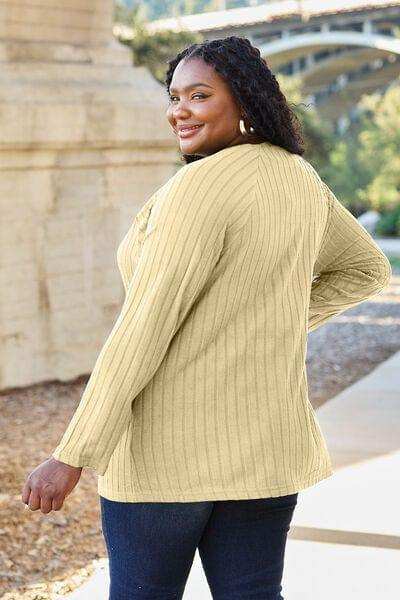 Basic Bae Full Size Ribbed Round Neck Long Sleeve Knit Top - Trendsi - Flyclothing LLC