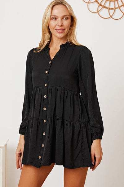 Ruffled Button Up Long Sleeve Tiered Shirt - Trendsi - Flyclothing LLC