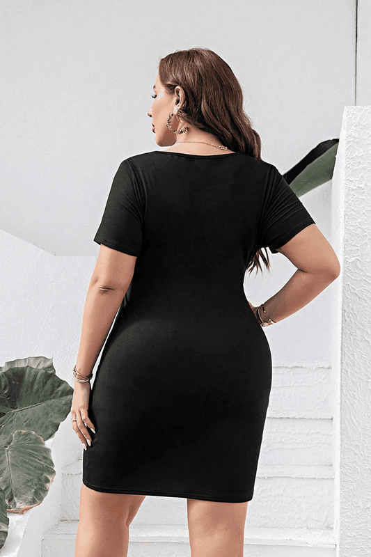 Plus Size Cutout Tie Front Short Sleeve Dress - Trendsi - Flyclothing LLC