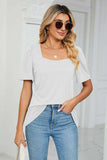 Square Neck Puff Sleeve Tee Shirt - Trendsi - Flyclothing LLC