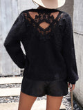 Lace Detail Cutout Long Sleeve Pullover Sweater - Trendsi - Flyclothing LLC