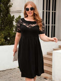 Plus Size Ruched Round Neck Short Sleeve Dress - Trendsi - Flyclothing LLC