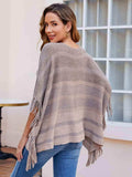 Striped Boat Neck Poncho with Fringes - Trendsi - Flyclothing LLC