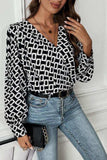 Geometric V-Neck Long Sleeve Blouse - Trendsi - Flyclothing LLC