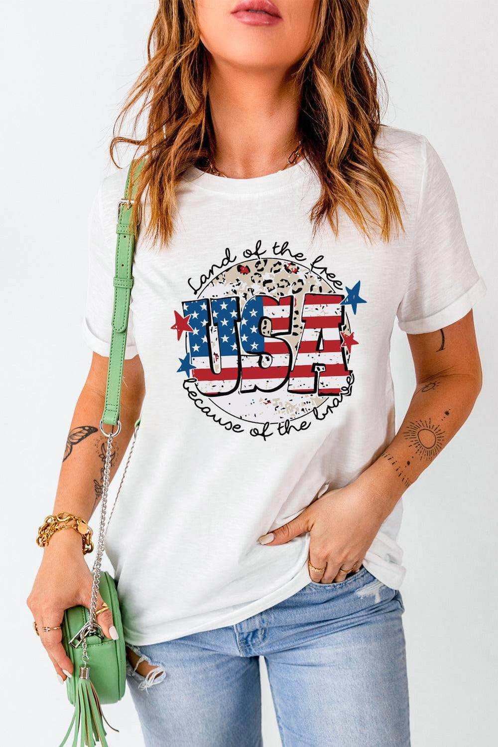 USA Graphic Round Neck Tee - Trendsi - Flyclothing LLC