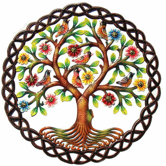 Rooted Tree of Life in Circle Haitian Metal Drum Wall Art - Haitian Artisans - Flyclothing LLC