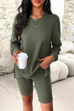 Ribbed Round Neck Dropped Shoulder Top and Shorts Set - Trendsi - Flyclothing LLC
