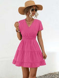 Ruffled Smocked V-Neck Tiered Dress - Trendsi - Flyclothing LLC
